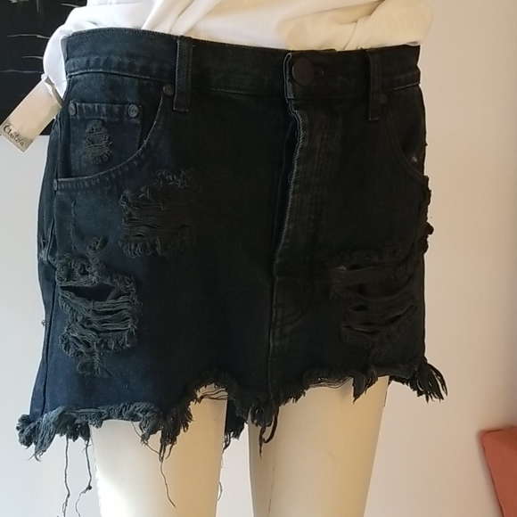 One Teaspoon denim ripped skirt